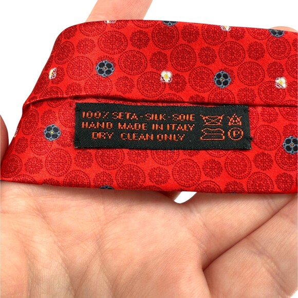 DolcePunta Men’s Silk Tie Red Circle Medallion Floral Italy Made 59x 3.5” Preppy - Picture 6 of 16